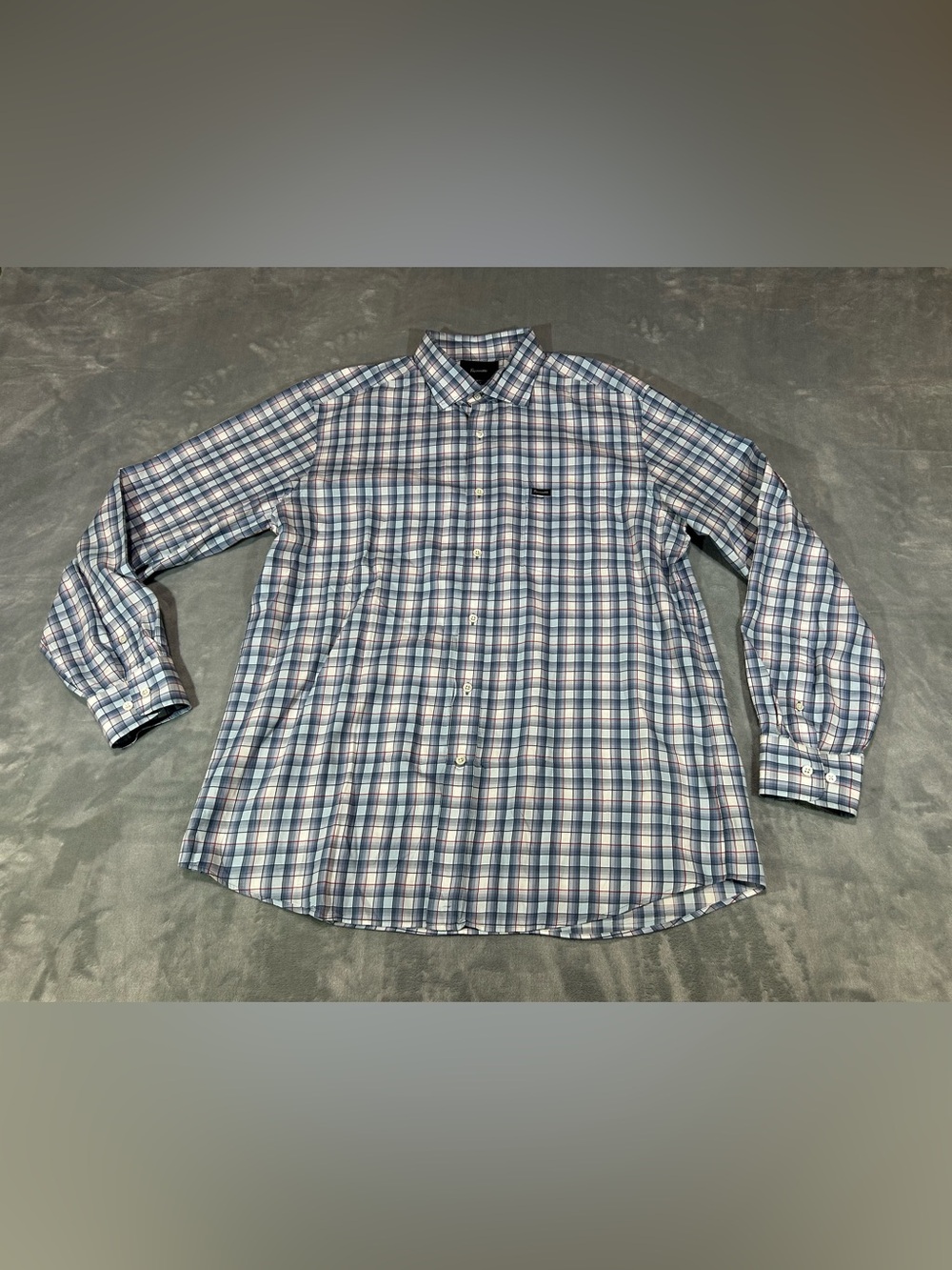 Faconnable Men's Blue and White Plaid Button-Down Shirt-Deauville- XL